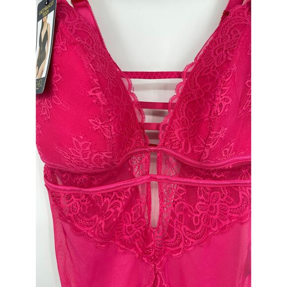 Rachel Roy Sexy Pink Lace Highcut Thong Teddy NEW Size 1X - Picture 3 of 15